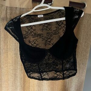 Black lace garage crop top